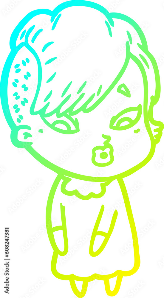 cold gradient line drawing of a cartoon surprised girl cold gradient line drawing of a cartoon surprised girl