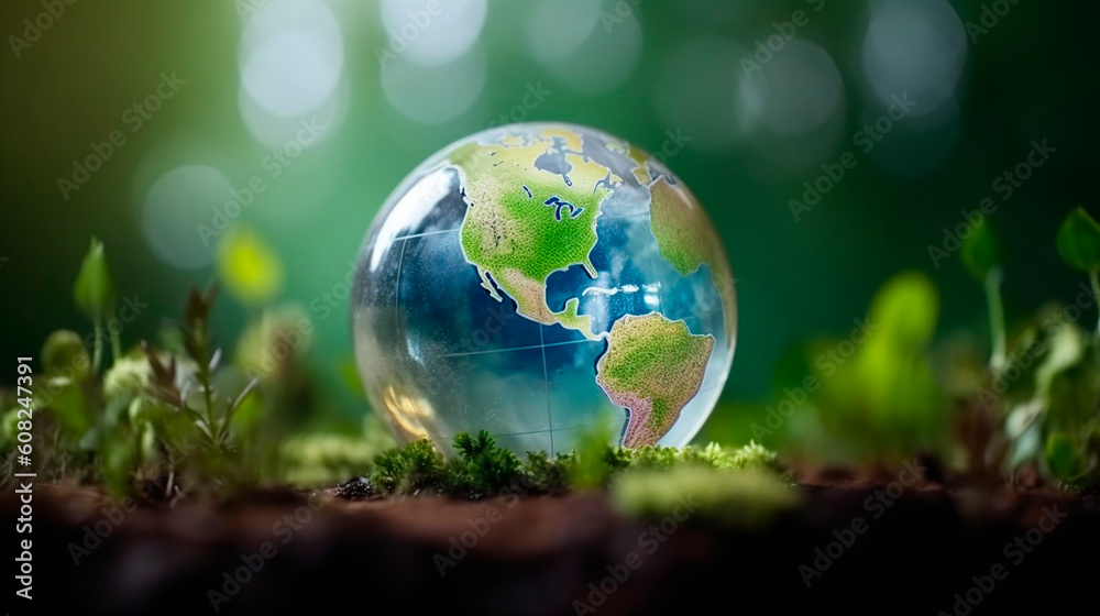 World environment and earth day concept with globe, nature and eco friendly environment. Generative AI,