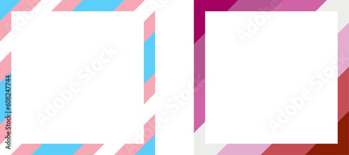 LGBTQ+ Pride Flag Frame. Square Frame Border with  Transgender Flag  Pattern and Lesbian Flag Pattern 