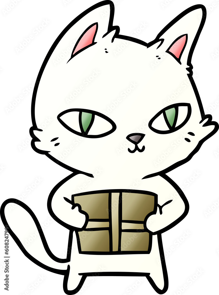 cartoon cat holding parcel cartoon cat holding parcel