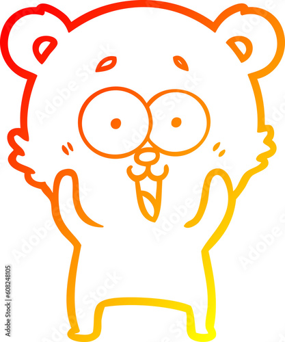 warm gradient line drawing of a laughing teddy bear cartoon