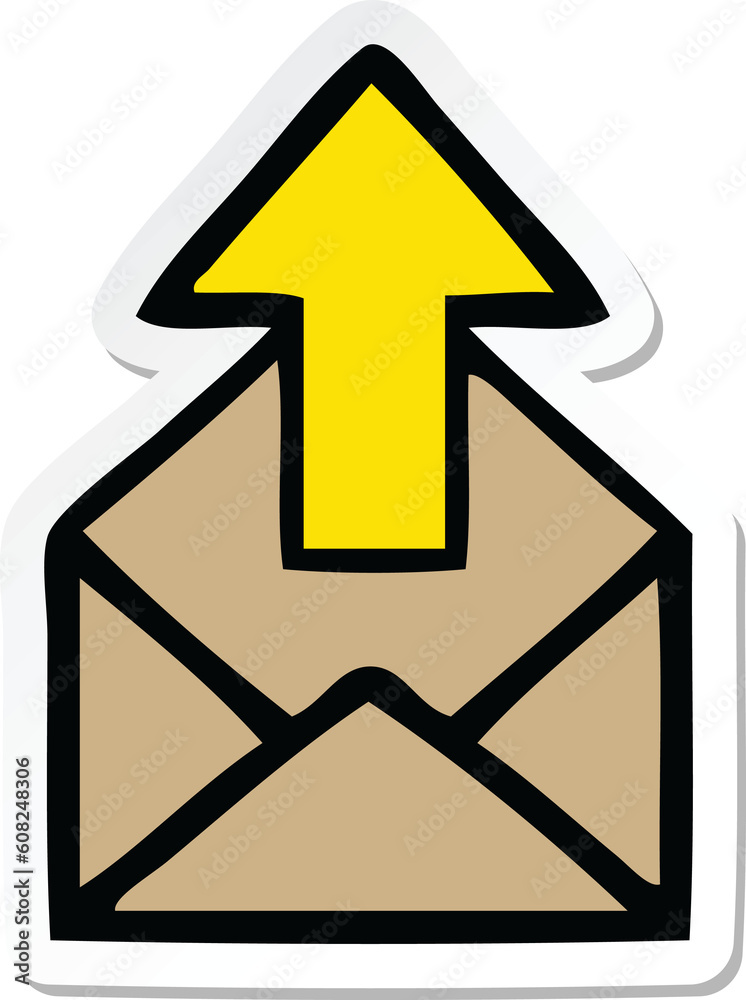 sticker of a cute cartoon envelope with arrow sticker of a cute cartoon envelope with arrow