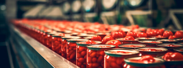 tomatoes, tape in the food industry, products ready for automatic packaging. Concept with automated food production. Generative AI,