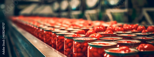 tomatoes, tape in the food industry, products ready for automatic packaging. Concept with automated food production. Generative AI,