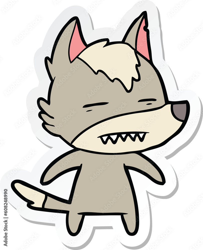 sticker of a cartoon wolf showing teeth sticker of a cartoon wolf showing teeth
