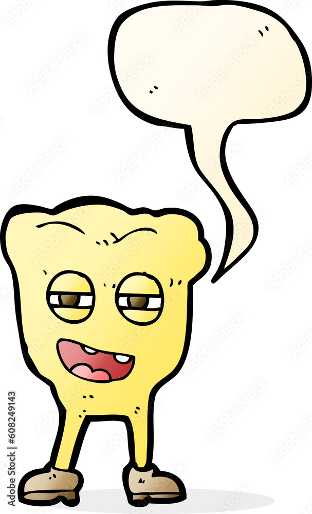 Obraz premium cartoon rotten tooth character with speech bubble