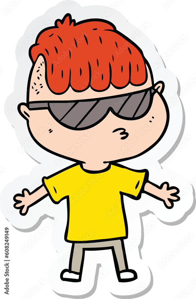 sticker of a cartoon boy wearing sunglasses sticker of a cartoon boy wearing sunglasses