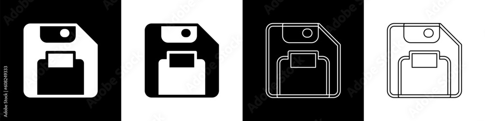 Set Floppy disk for computer data storage icon isolated on black and white background. Diskette sign. Vector Set Floppy disk for computer data storage icon isolated on black and white background. Diskette sign. Vector