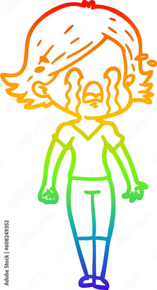 rainbow gradient line drawing of a cartoon woman crying rainbow gradient line drawing of a cartoon woman crying