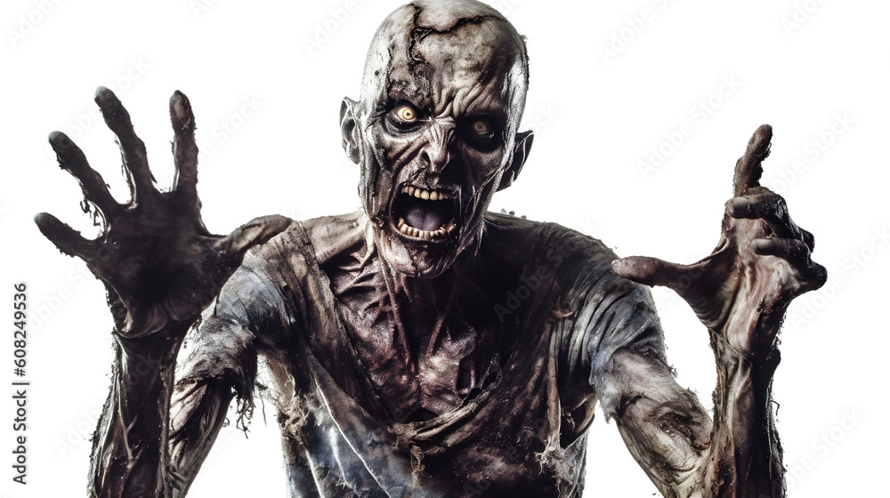 Scary Zombie - Horror Concept on Transparent Background PNG - Generative AI Scary Zombie - Horror Concept on Transparent Background PNG - Generative AI