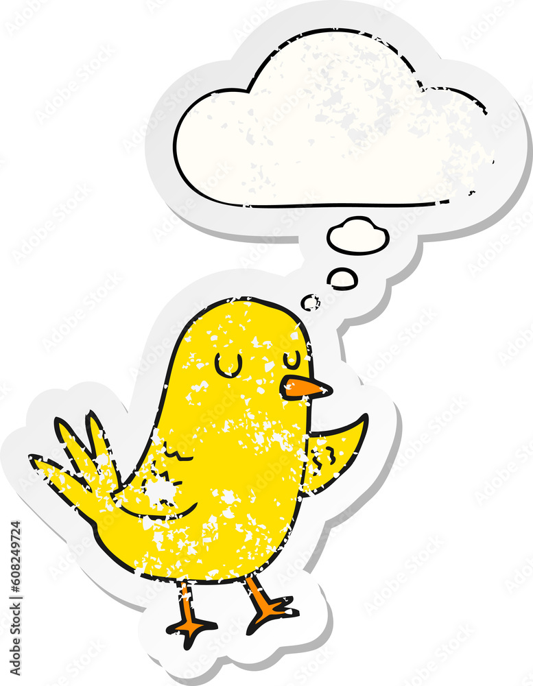 cartoon bird with thought bubble as a distressed worn sticker cartoon bird with thought bubble as a distressed worn sticker