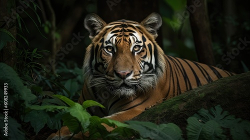 A Bengal Tiger  its senses heightened  eyes intently surveying the surroundings for lurking danger