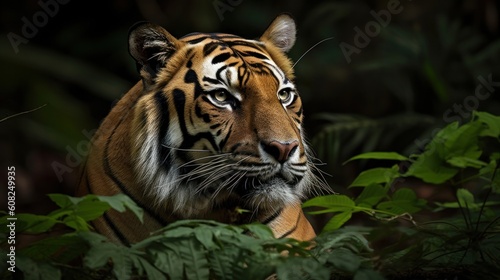 A Bengal Tiger, its senses heightened, eyes intently surveying the surroundings for lurking danger © Denis Bayrak