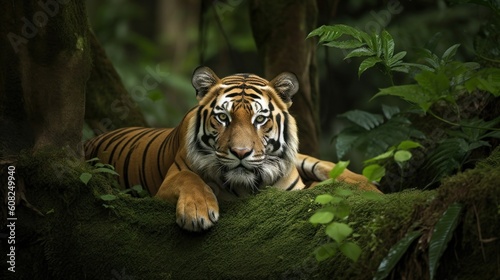 A Bengal Tiger  its senses heightened  eyes intently surveying the surroundings for lurking danger