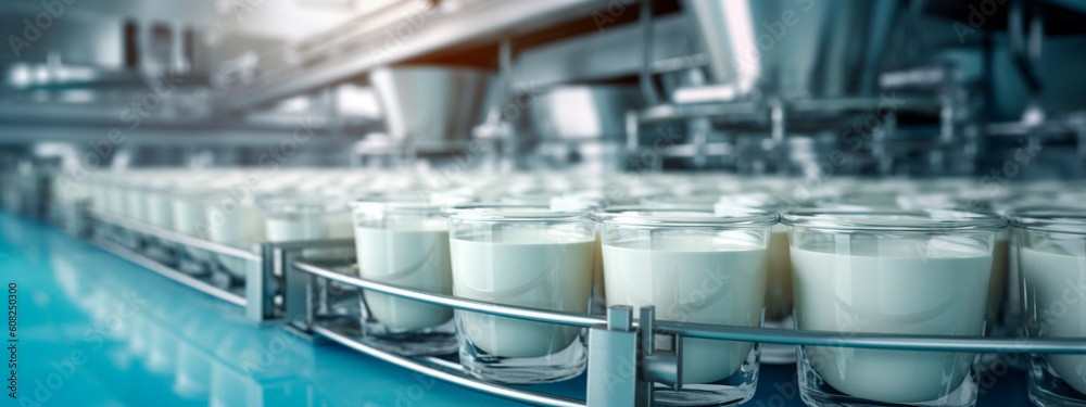 milk tape in the food industry, products ready for automatic packaging. Concept with automated food production. Generative AI, milk tape in the food industry, products ready for automatic packaging. Concept with automated food production. Generative AI,