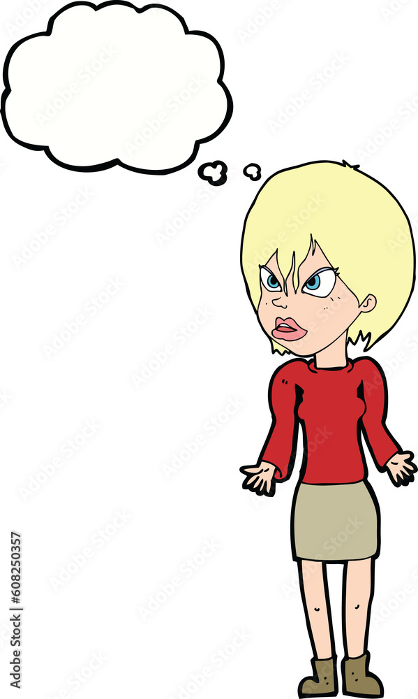 cartoon annoyed woman with thought bubble cartoon annoyed woman with thought bubble