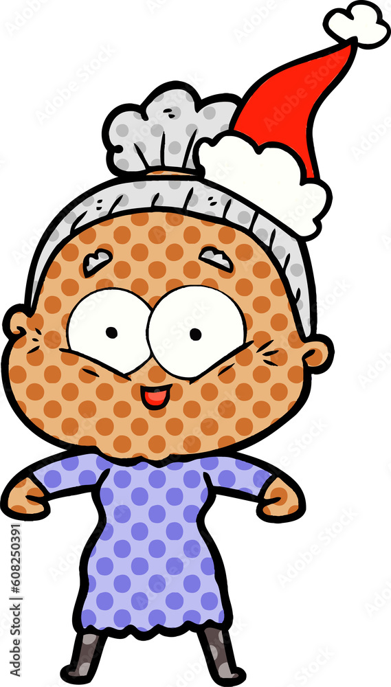 hand drawn comic book style illustration of a happy old woman wearing santa hat hand drawn comic book style illustration of a happy old woman wearing santa hat