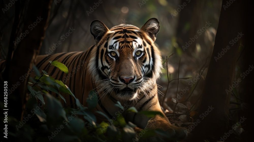 A Bengal Tiger, stalking its prey in the heart of the jungle