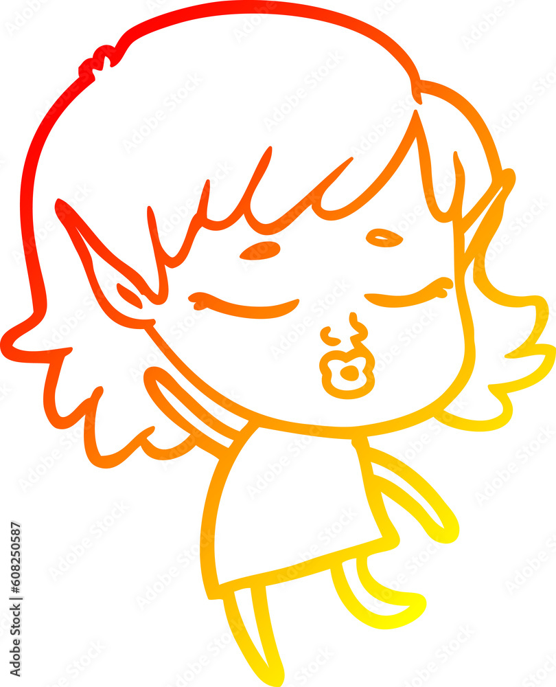 warm gradient line drawing of a pretty cartoon elf girl dancing warm gradient line drawing of a pretty cartoon elf girl dancing