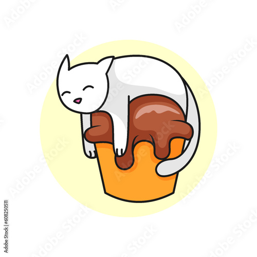 Cute kawaii cat sleeping on the cake  mascot