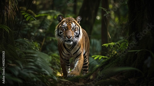 A Bengal Tiger  stalking its prey in the heart of the jungle
