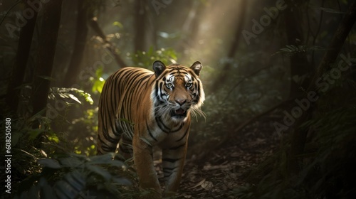 A Bengal Tiger  stalking its prey in the heart of the jungle