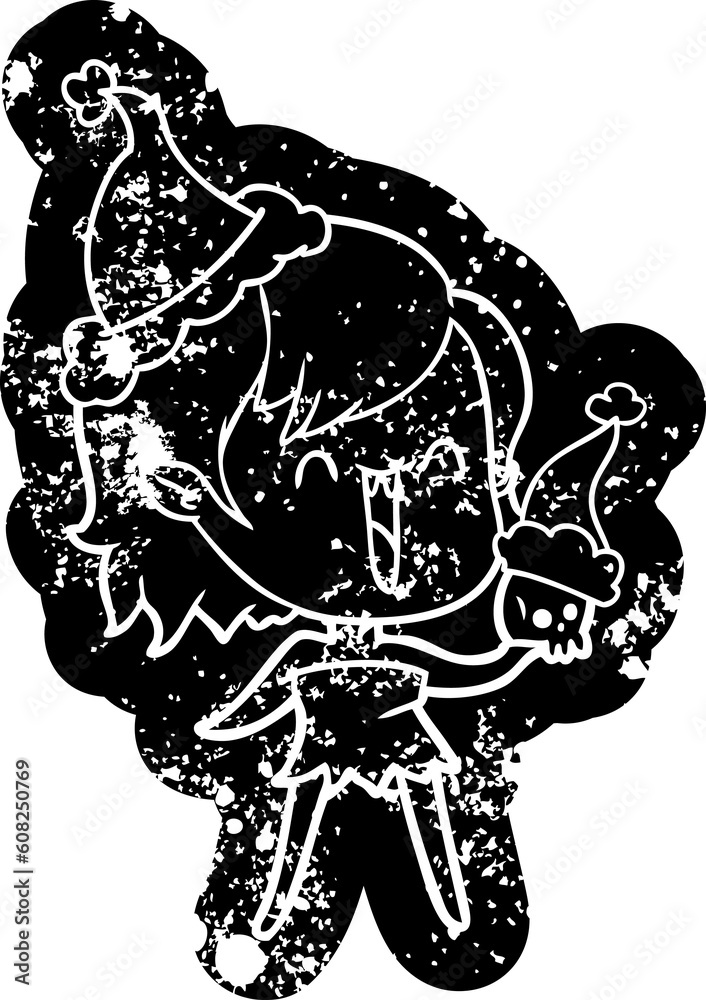 cute quirky cartoon distressed icon of a happy vampire girl wearing santa hat cute quirky cartoon distressed icon of a happy vampire girl wearing santa hat