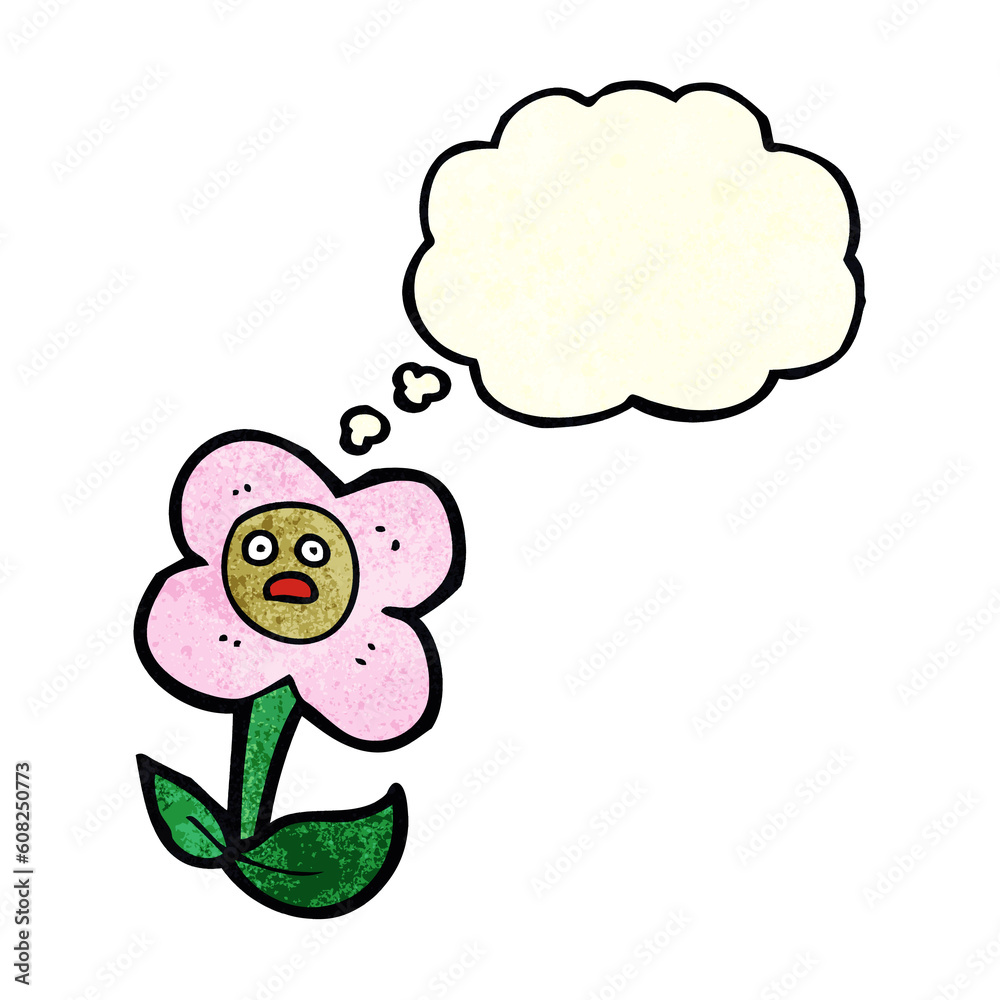 cartoon flower with face with thought bubble