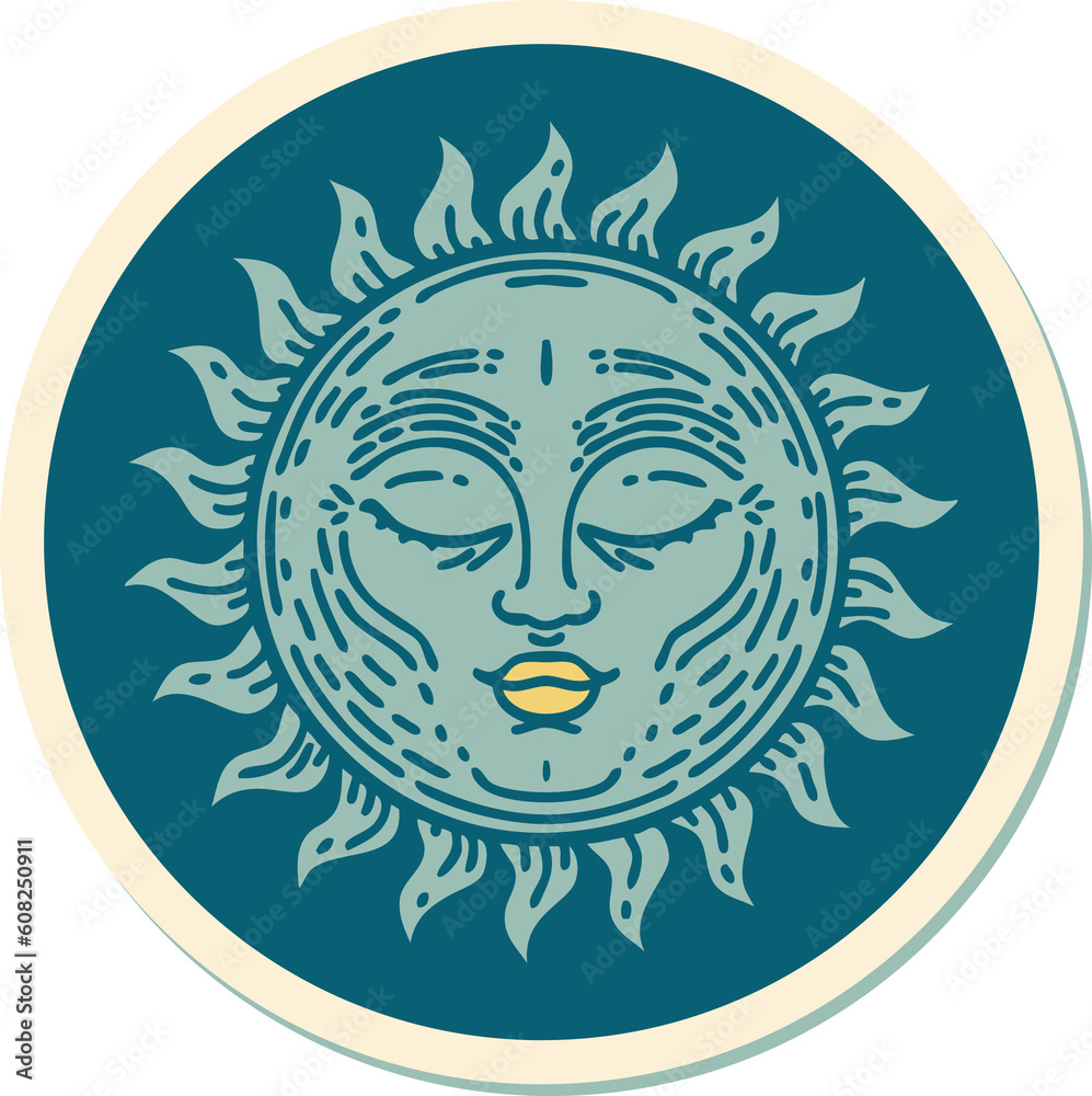 sticker of tattoo in traditional style of a sun