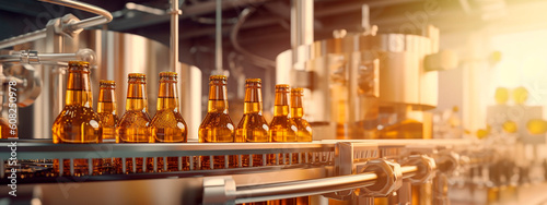 beer tape in the food industry, products ready for automatic packaging. Concept with automated food production. Generative AI,