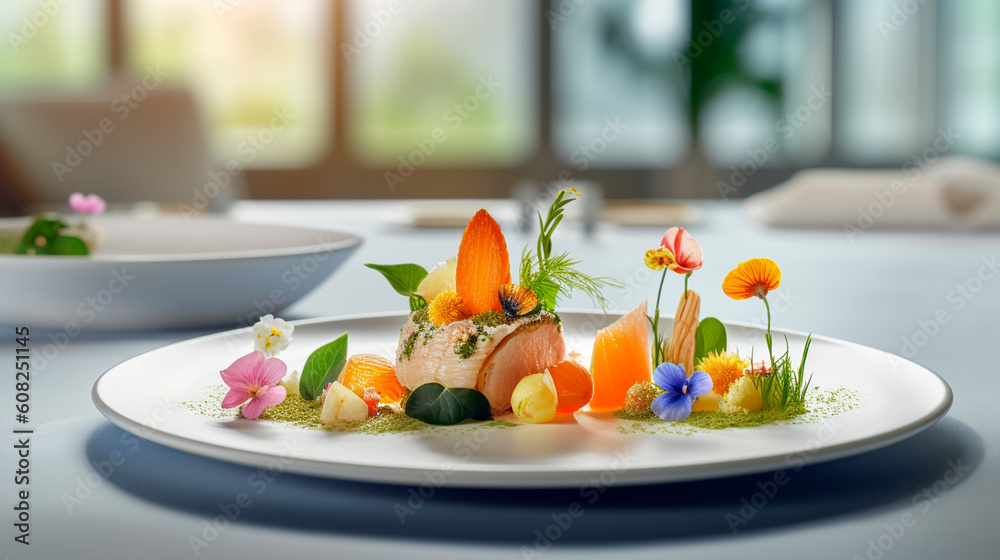 Refined and elegant cuisine from chefs, dish presentation. Generative AI, - obrazy, fototapety, plakaty 