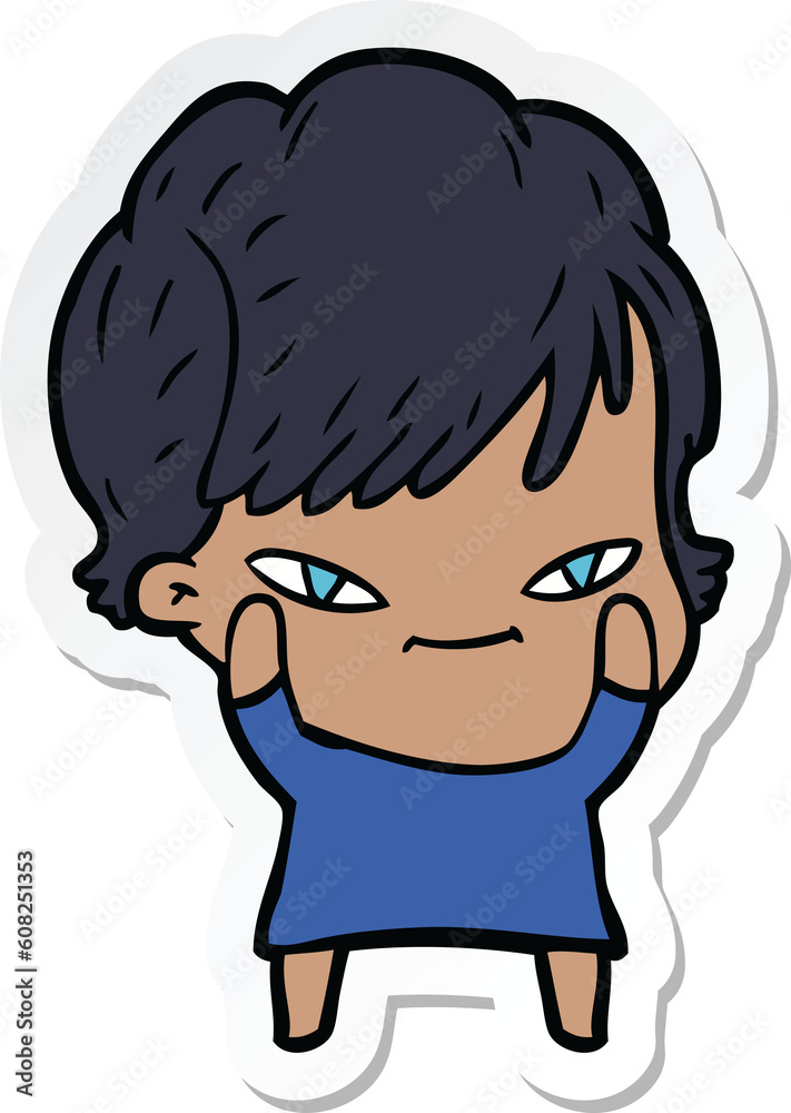 sticker of a cartoon happy woman sticker of a cartoon happy woman