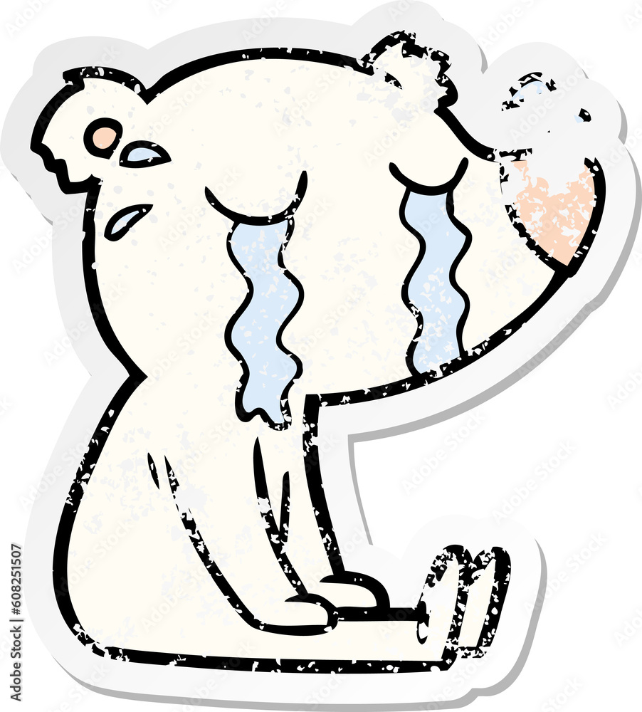 distressed sticker of a cartoon crying sitting polar bear distressed sticker of a cartoon crying sitting polar bear