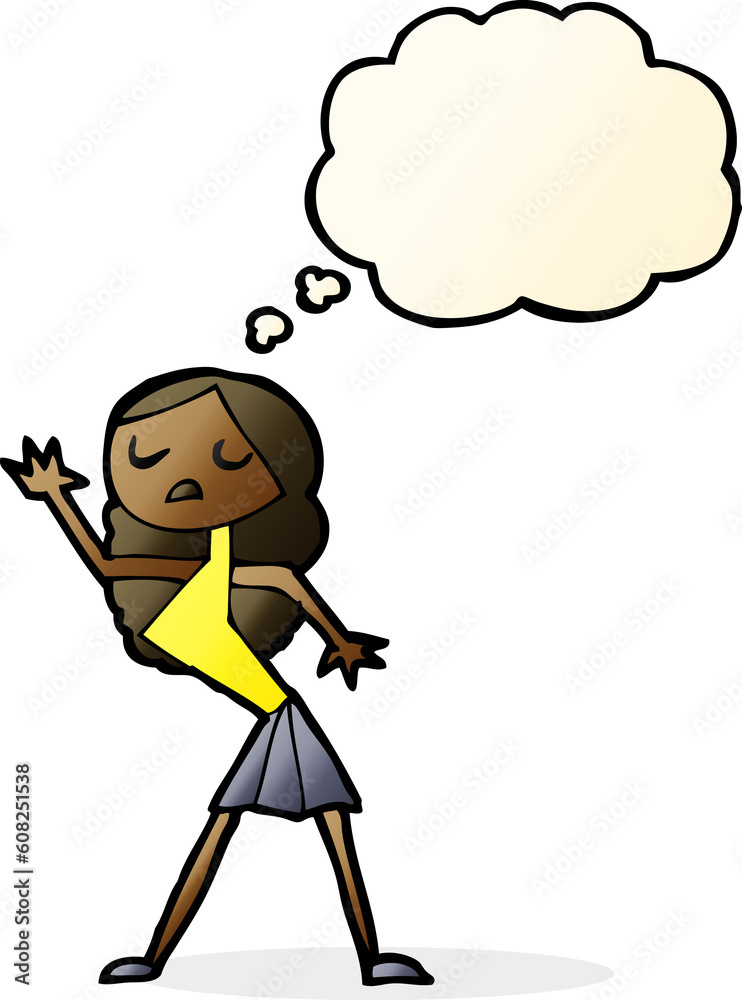 cartoon woman dancing with thought bubble cartoon woman dancing with thought bubble