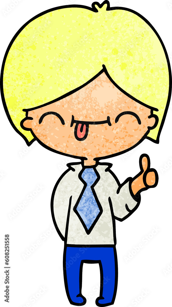 freehand drawn textured cartoon of boy with thumb up freehand drawn textured cartoon of boy with thumb up