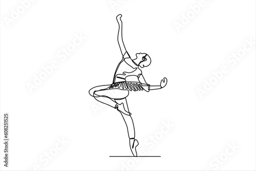 continuous line drawing of woman dancing ballet illustration