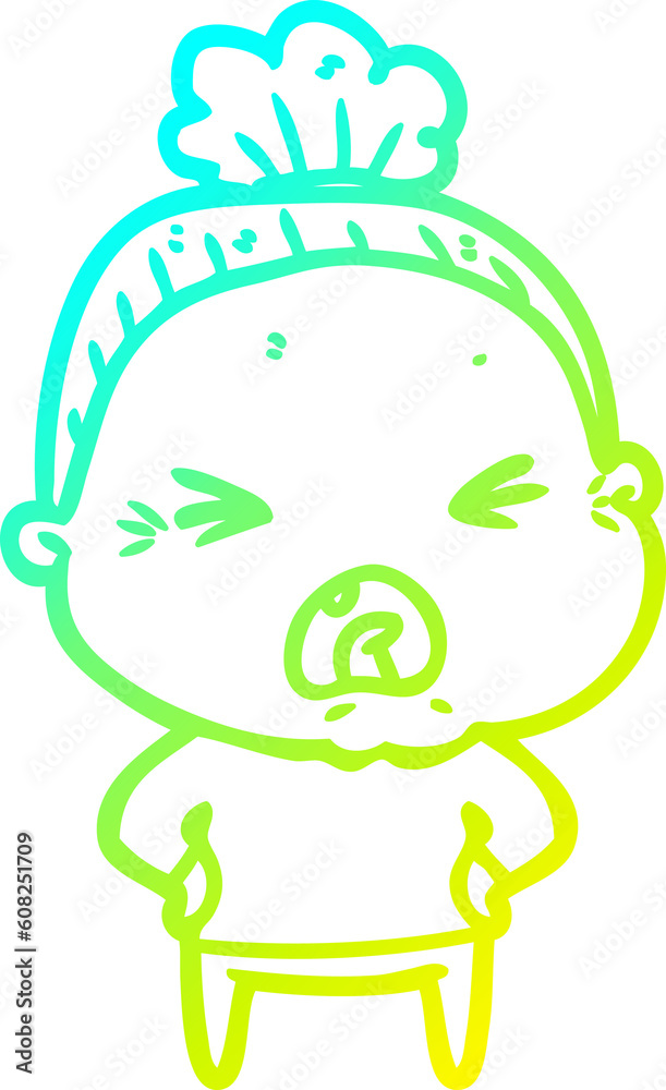 cold gradient line drawing of a cartoon angry old woman cold gradient line drawing of a cartoon angry old woman