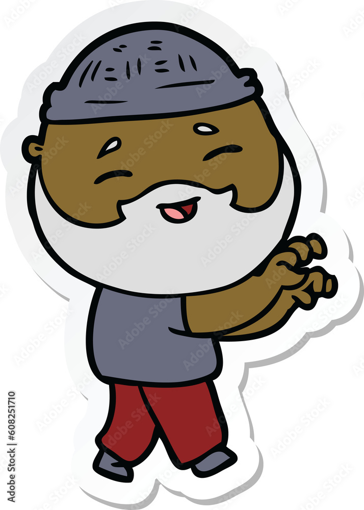 sticker of a cartoon happy bearded man