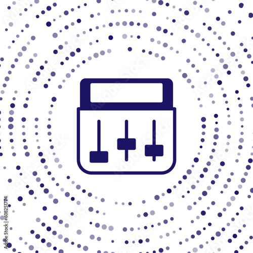 Blue Drum machine music producer equipment icon isolated on white background. Abstract circle random dots. Vector