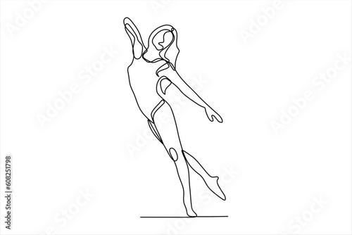 continuous line drawing of woman dancing ballet illustration
