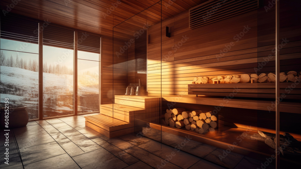 Fototapeta premium Home sauna design. Generative AI