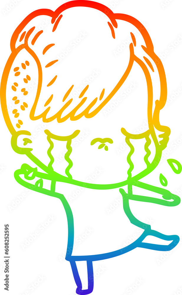 rainbow gradient line drawing of a cartoon crying girl rainbow gradient line drawing of a cartoon crying girl