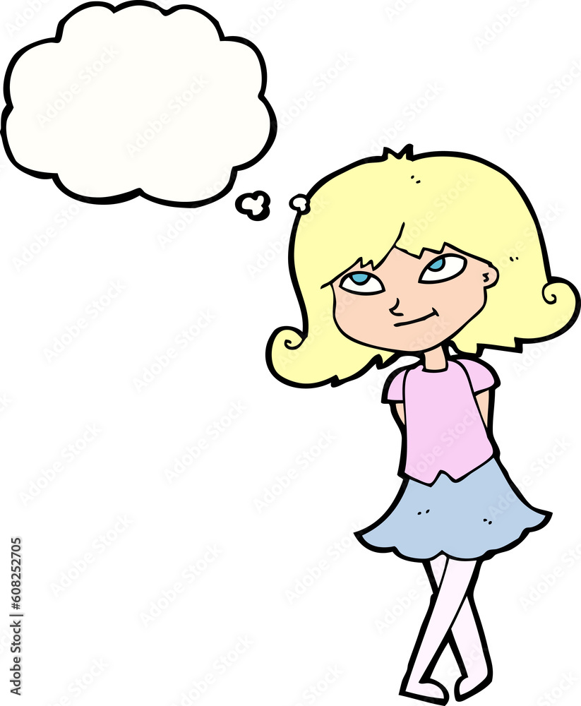 cartoon clever girl with thought bubble cartoon clever girl with thought bubble