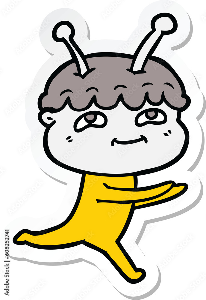 sticker of a friendly cartoon spaceman running sticker of a friendly cartoon spaceman running