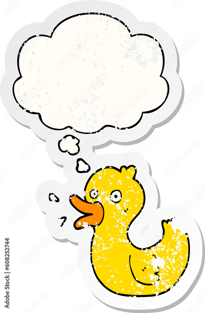 cartoon quacking duck with thought bubble as a distressed worn sticker cartoon quacking duck with thought bubble as a distressed worn sticker