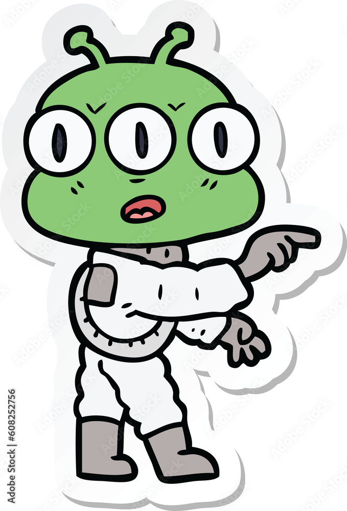 sticker of a cartoon three eyed alien sticker of a cartoon three eyed alien