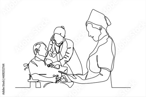 continuous line drawing of doctor examining patient