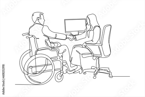 continuous line drawing of disabled business person illustration