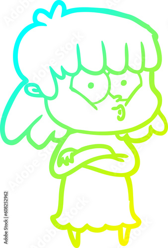 cold gradient line drawing of a cartoon whistling girl