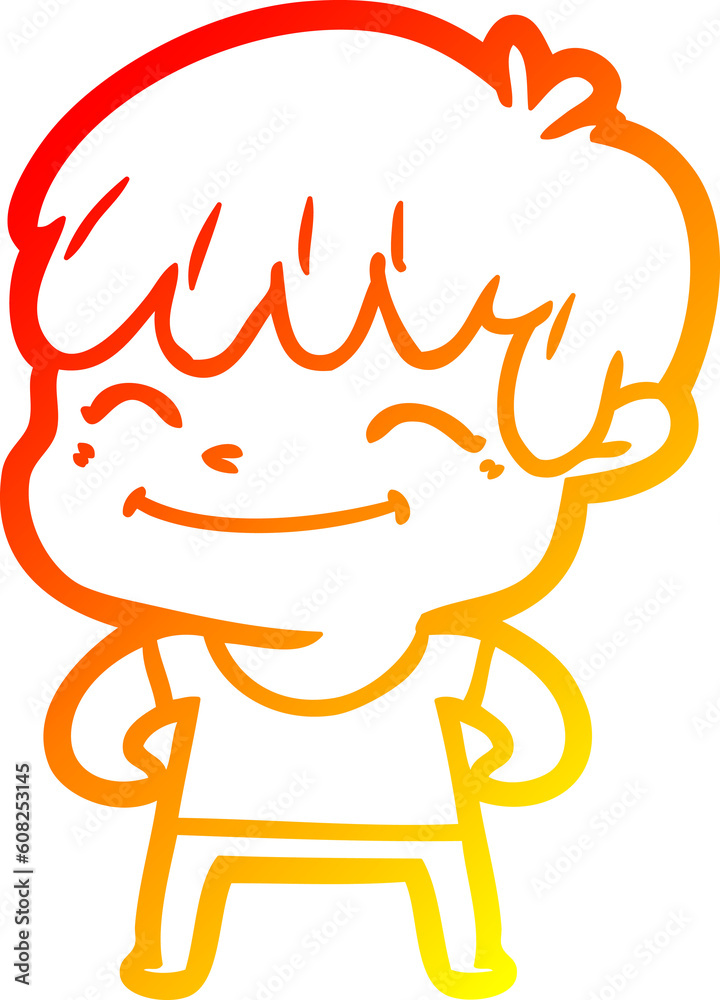warm gradient line drawing of a cartoon happy boy warm gradient line drawing of a cartoon happy boy